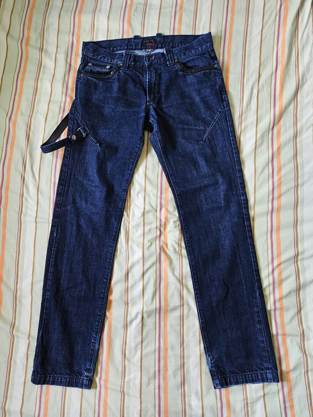 Y2K 2000s Dark Wash Energie Jeans With Leather Trim Details